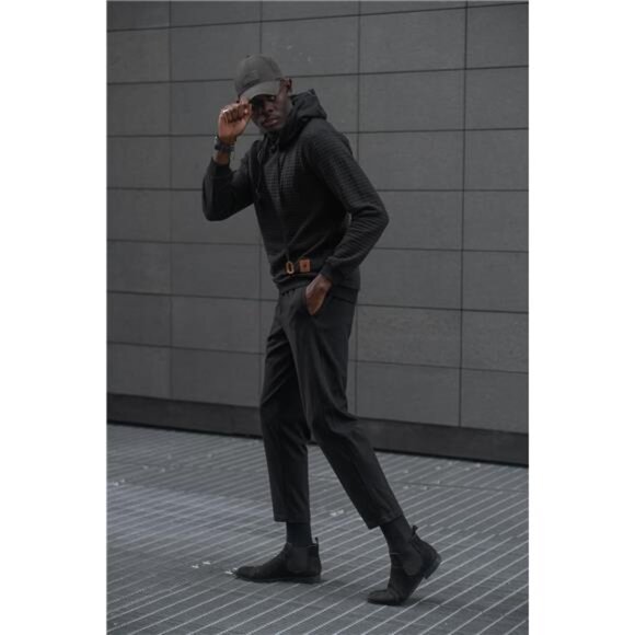 Mens Hooded Sweatshirt Casual Long Sleeve Drawstring Waffle Knit - Picture 2 of 6